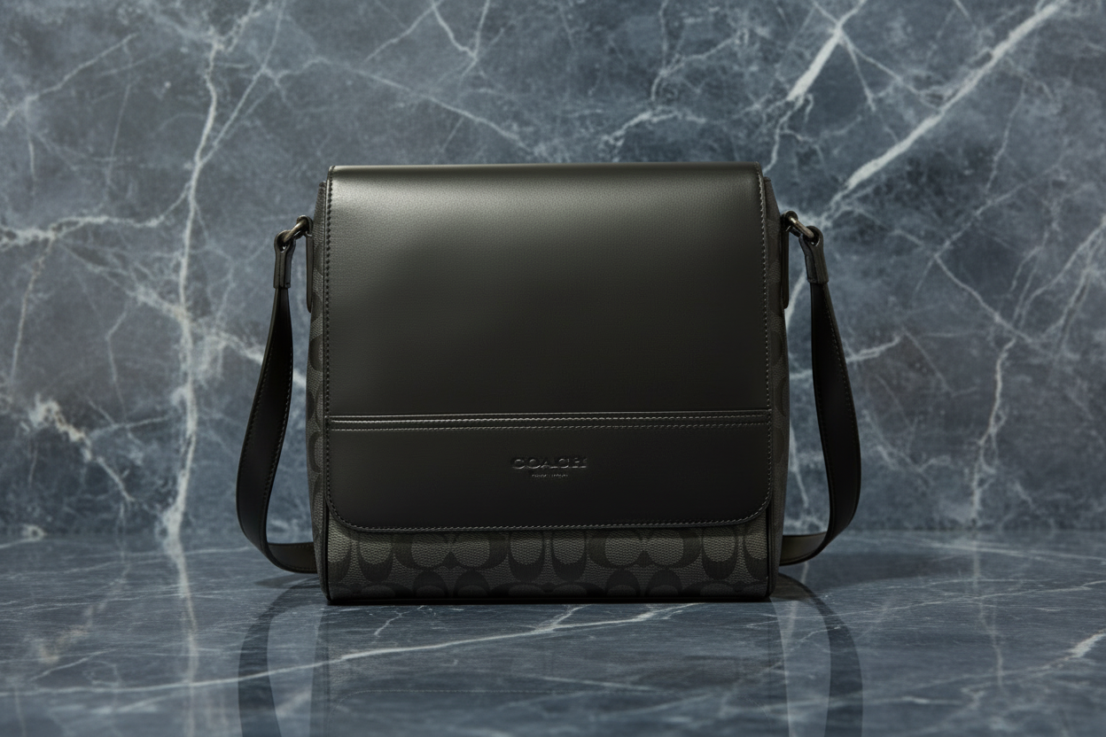 COACH HOUSTON MAP CROSSBODY BAG - SIGNATURE COATED CANVAS & REFINED CALF LEATHER