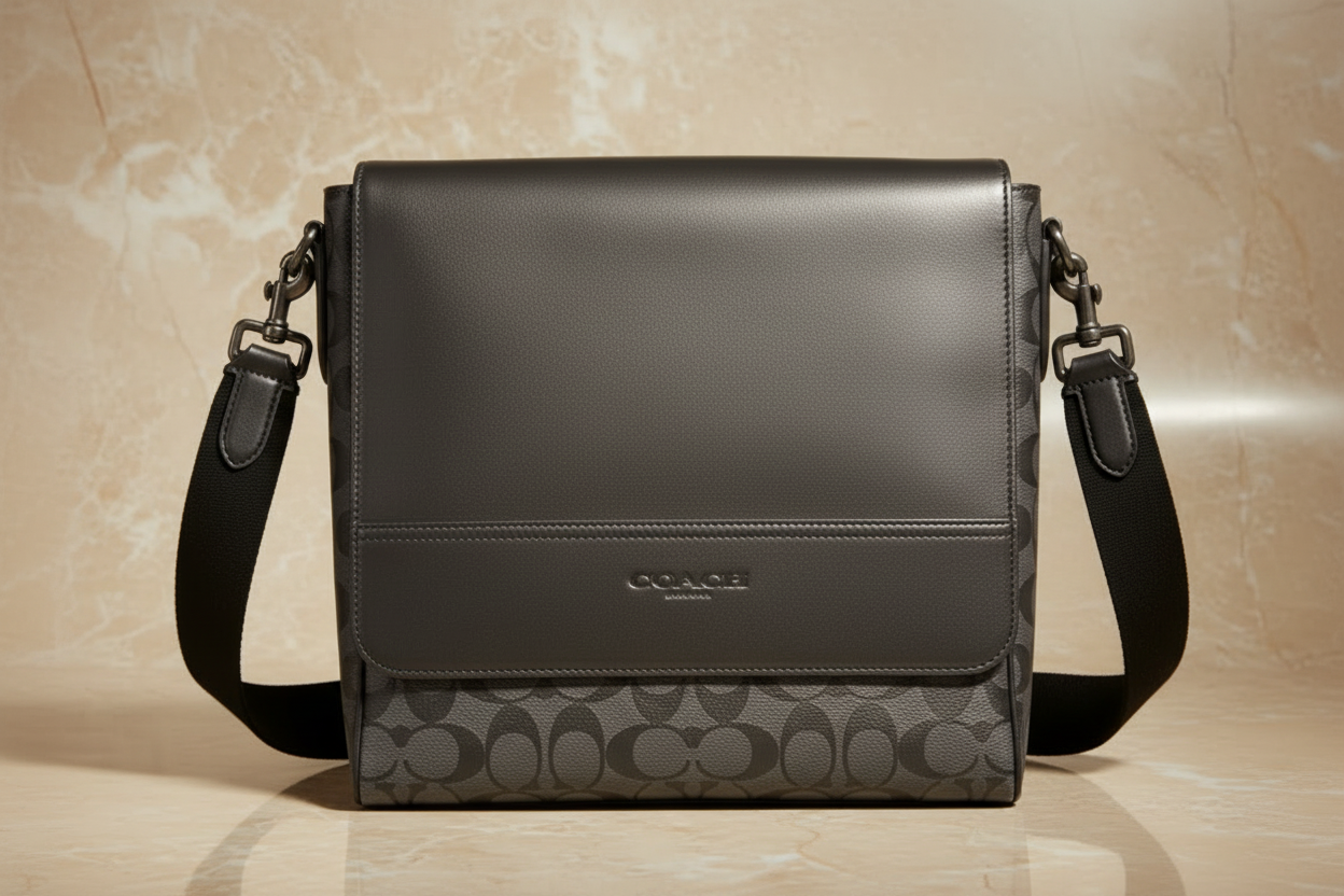 COACH HOUSTON MAP CROSSBODY BAG - SIGNATURE COATED CANVAS & REFINED CALF LEATHER