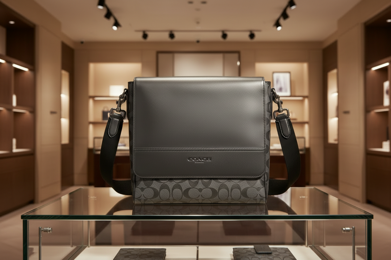 COACH HOUSTON MAP CROSSBODY BAG - SIGNATURE COATED CANVAS & REFINED CALF LEATHER
