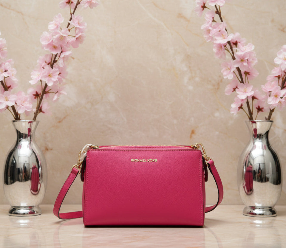 MICHAEL KORS LESLIE MESSENGER BAG - ELECTRIC PINK ( FUSCHIA COLOR )