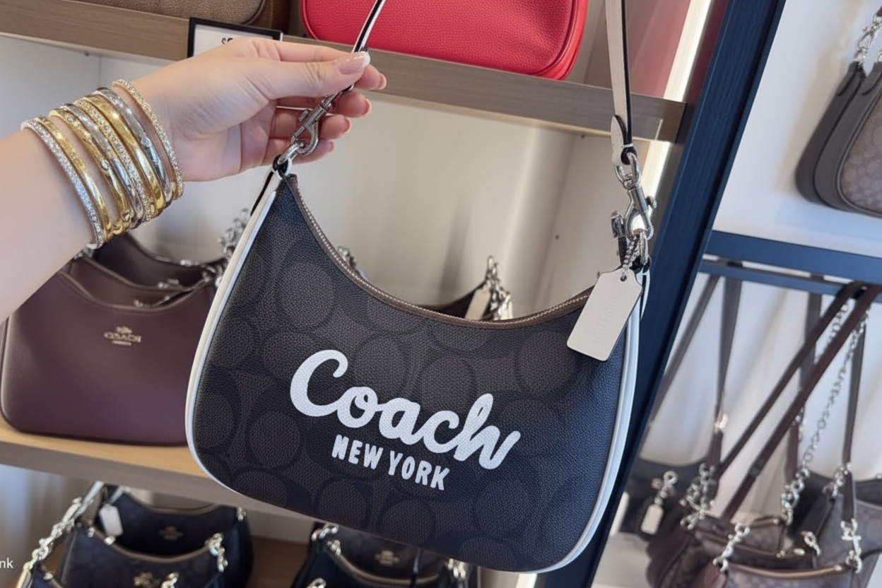 حقيبة كتف/حقيبة كروس بودي من كوتش سكريبت تيري هوبو - متوسطة الحجم