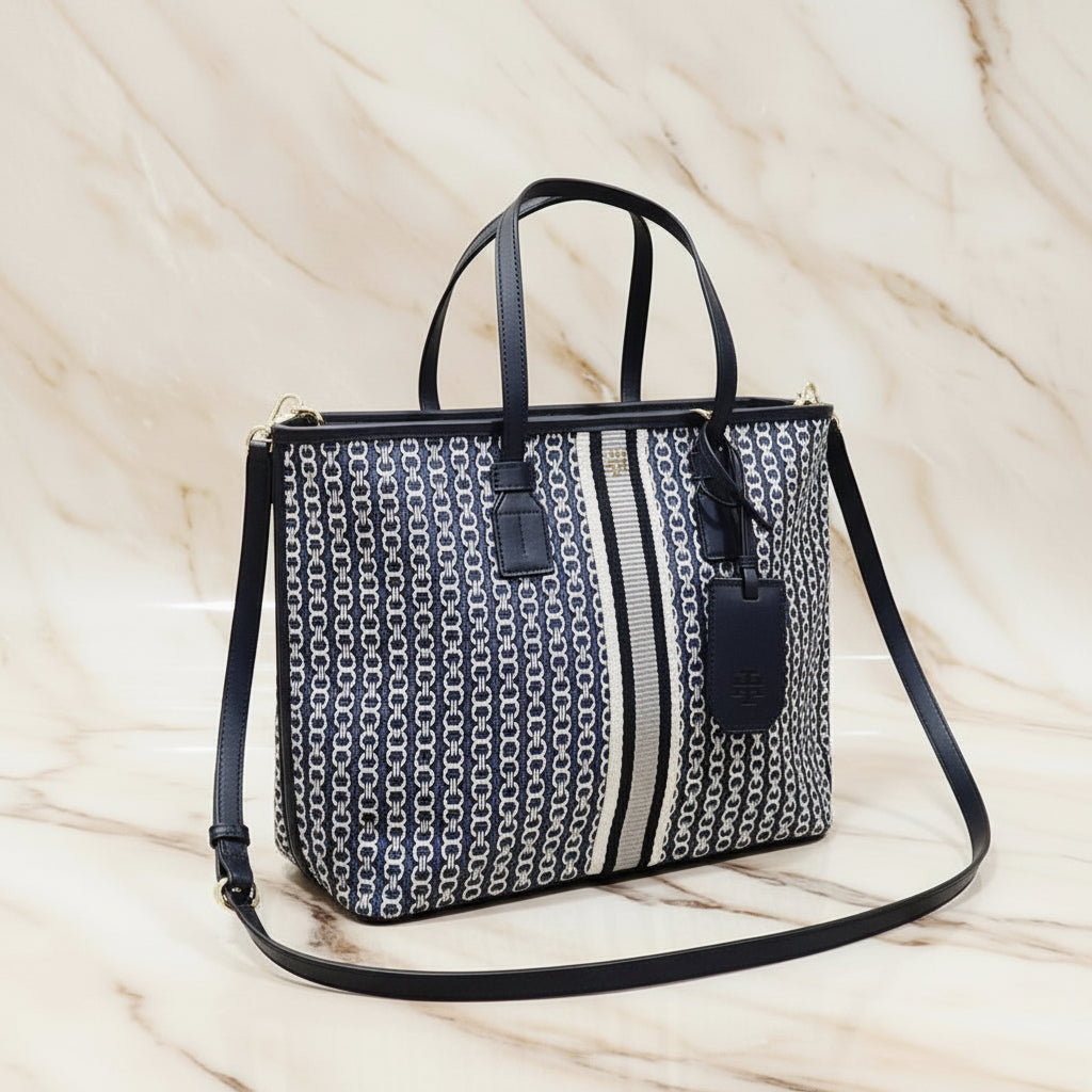 TORY BURCH GEMINI LINK ZIP TOP TOTE SMALL CANVAS