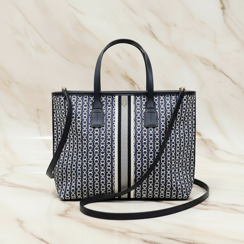 TORY BURCH GEMINI LINK ZIP TOP TOTE SMALL CANVAS