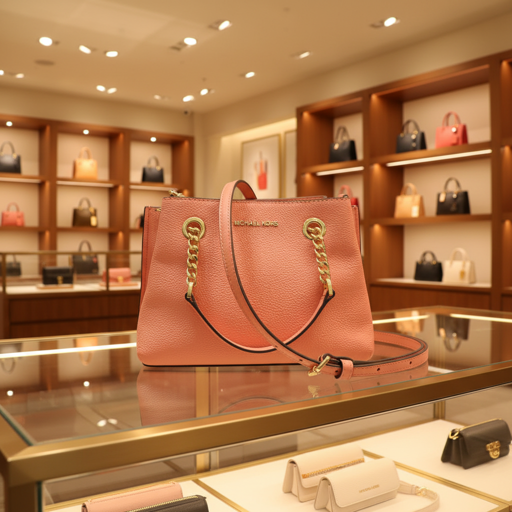 MICHAEL KORS SMALL TEAGEN LEATHER SATCHEL - PEACH