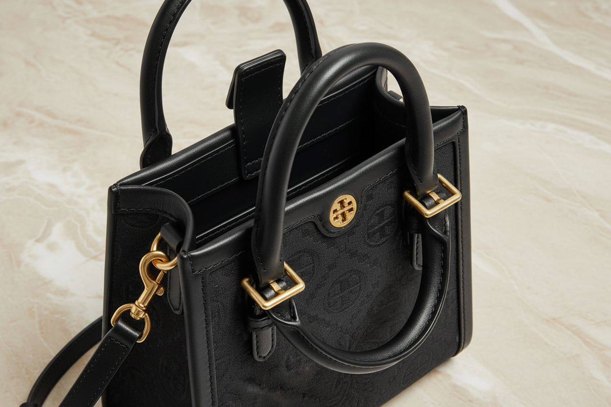 TORY BURCH MINI JACQUARD T MONOGRAM TOTE BLACK