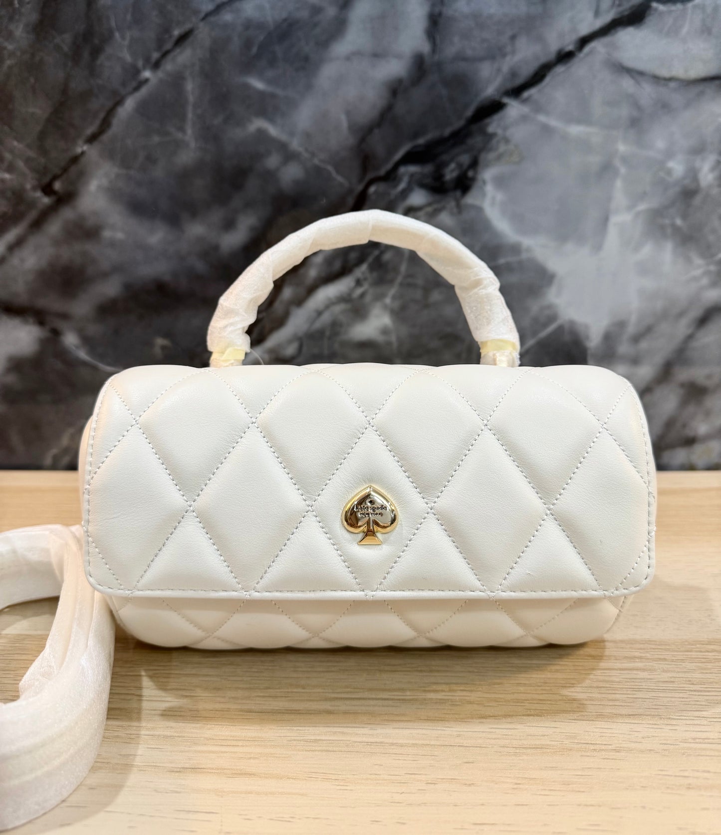 KATE SPADE QUILTED HEART BARREL TOP HANDLE/CROSSBODY - SMALL - MERINGUE