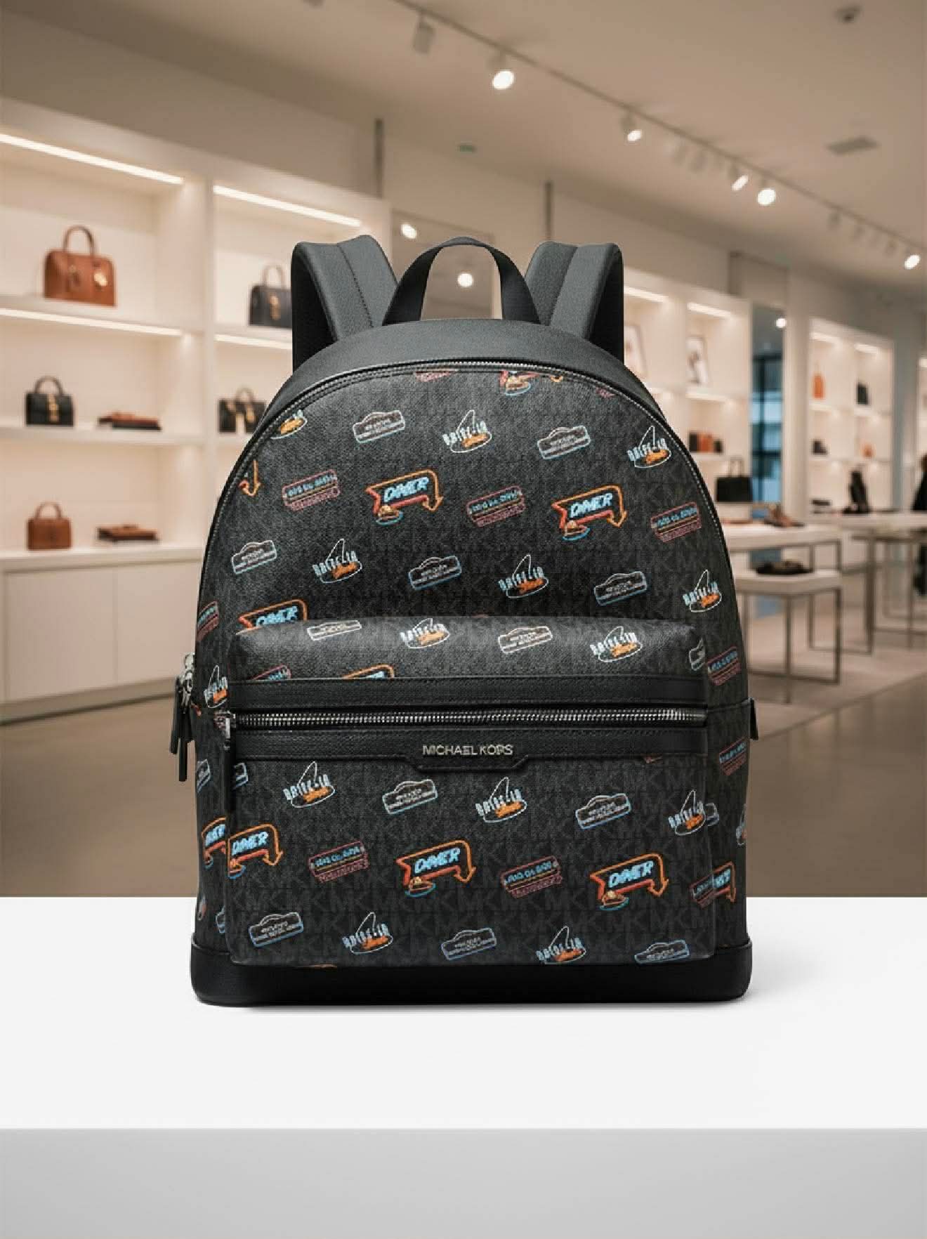 MICHAEL KORS COOPER EMBELISHED SIGNATURE LOGO DOME BACKPACK - BLACK