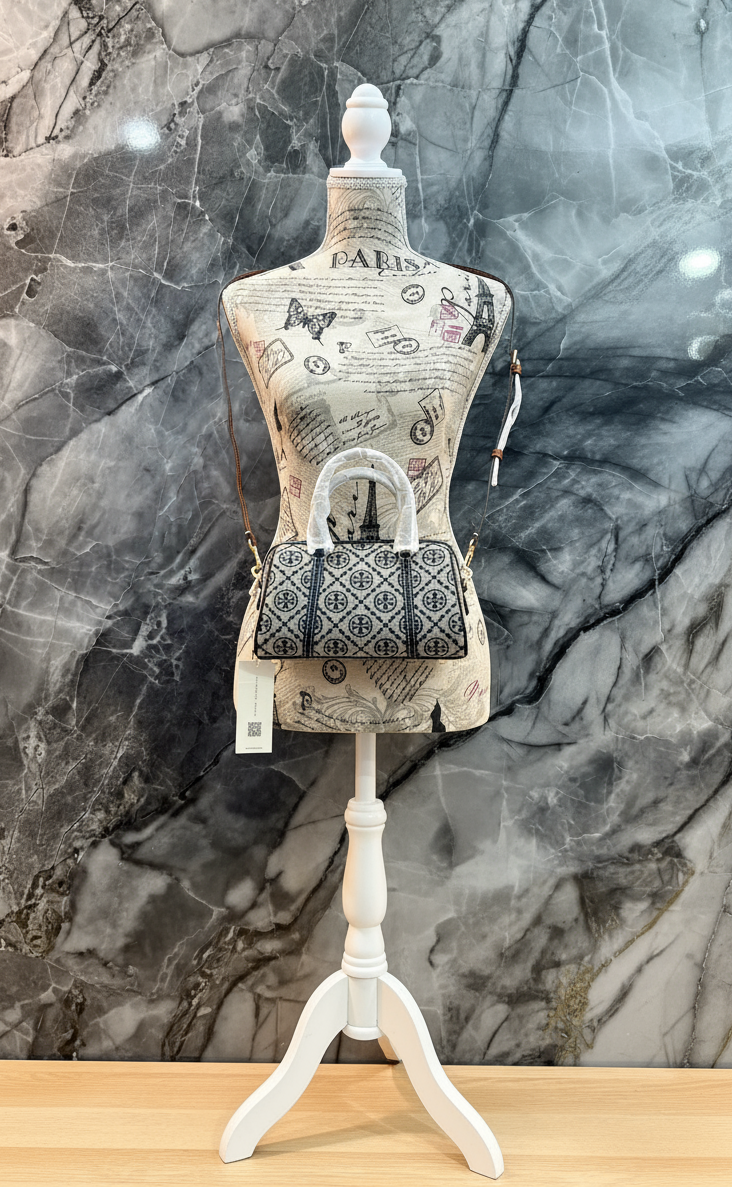 حقيبة توري بورش الصغيرة ذات الأسطوانة/إكس بودي - تي مونوجرام باللون الأزرق الداكن