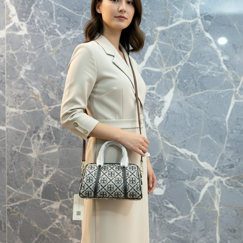 حقيبة توري بورش الصغيرة ذات الأسطوانة/إكس بودي - تي مونوجرام باللون الأزرق الداكن