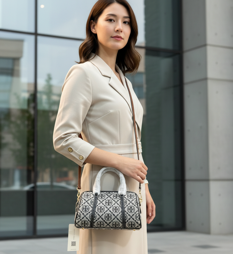 حقيبة توري بورش الصغيرة ذات الأسطوانة/إكس بودي - تي مونوجرام باللون الأزرق الداكن