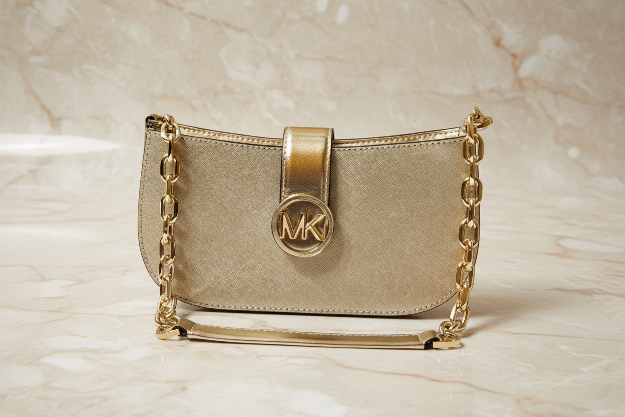 MICHAEL KORS CARMEN POUCHETTE SHOULDER BAG ONLY - PALE GOLD