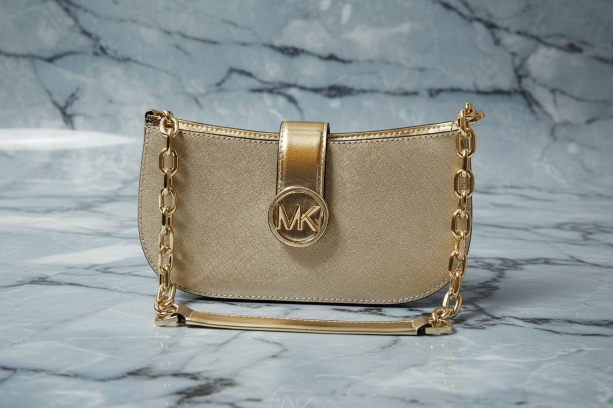 MICHAEL KORS CARMEN POUCHETTE SHOULDER BAG ONLY - PALE GOLD