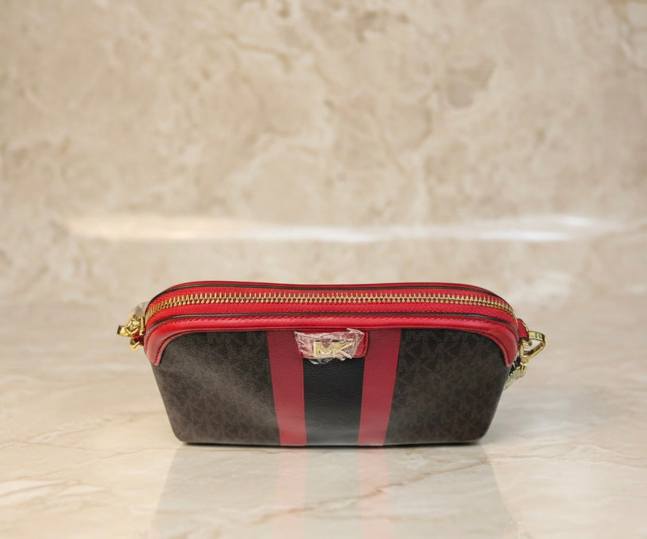 MICHAEL KORS DOME LOGO CENTER STRIPE CHAIN CROSSBODY