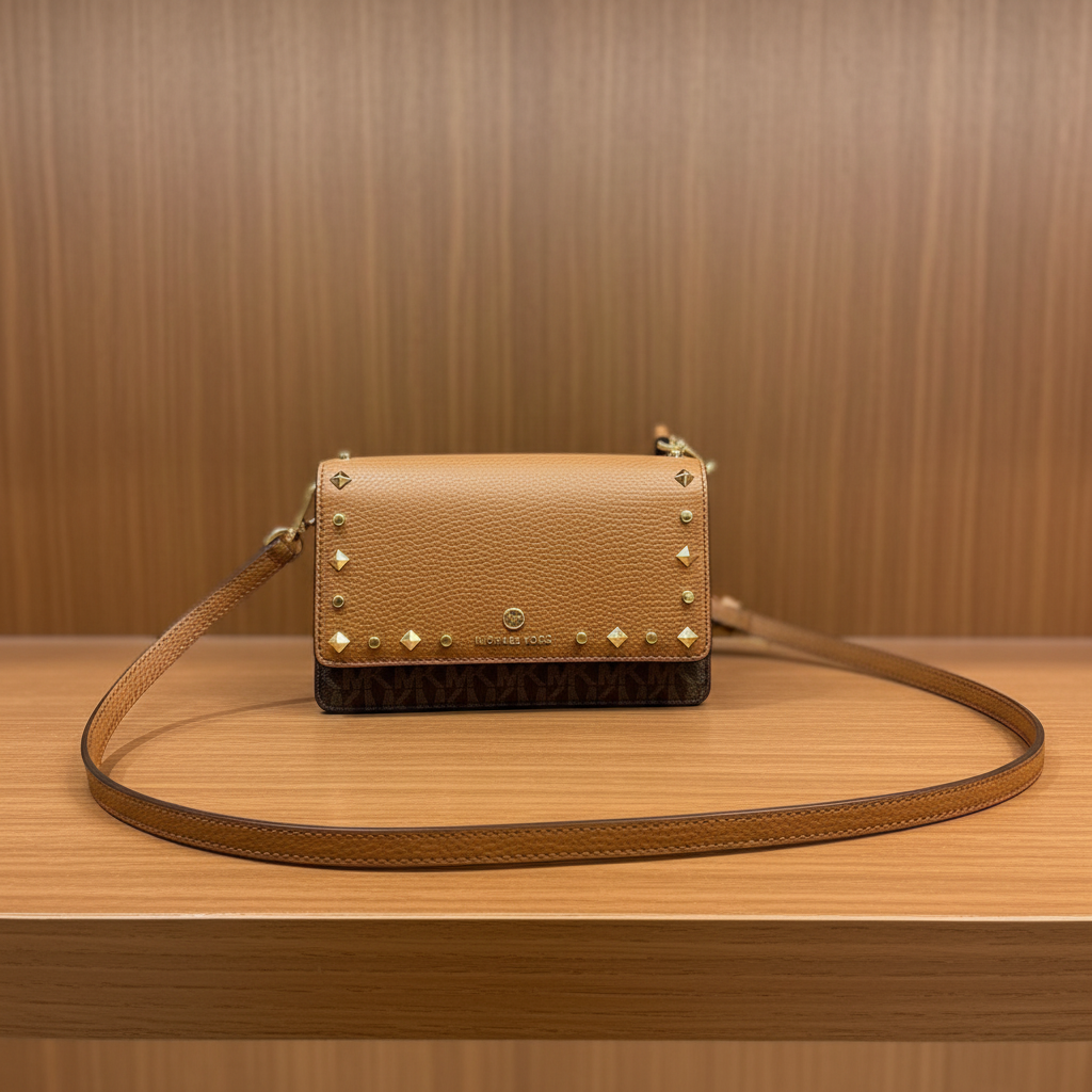 MICHAEL KORS Jet Set Small Studded Faux Leather & Logo Smartphone Crossbody Bag - SALE ‼️ With slight bumped in front ( From Boutique Store )