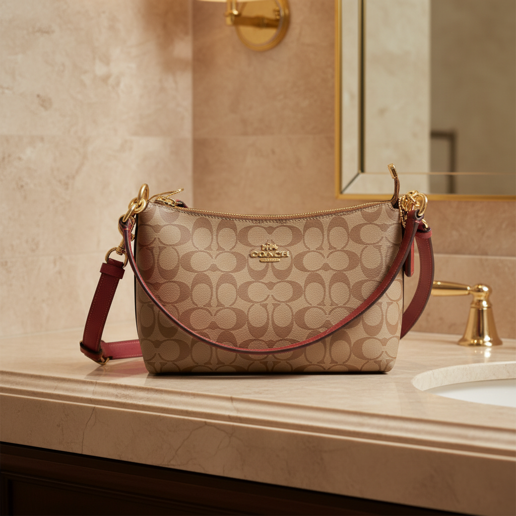 COACH BUNDLE LEWIS SHOULDER BAG/CROSSBODY BAG & ZIP AROUND WRISLET WALLET IN SIGNATURE CANVAS METTALIC CLAY LINING