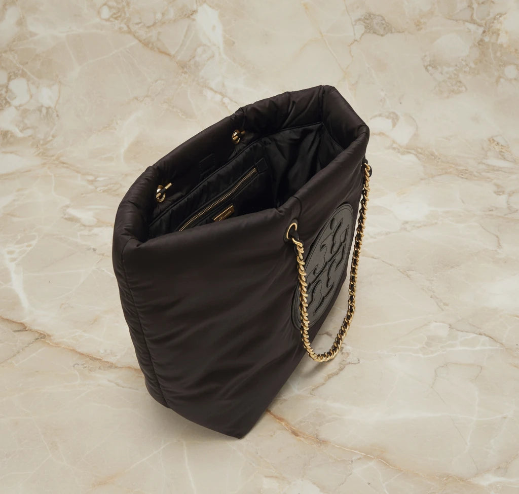 TORY BURCH ELLA PUPPY MAGNETIC CLOSURE CHAIN TOTE - BLACK