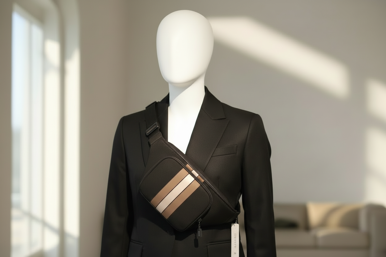 حقيبة خصر/حقيبة جسم من قماش الجاكار من كوتش تومسون مع خطوط رياضية