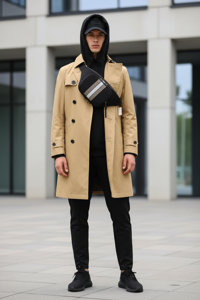 حقيبة خصر/حقيبة جسم من قماش الجاكار من كوتش تومسون مع خطوط رياضية