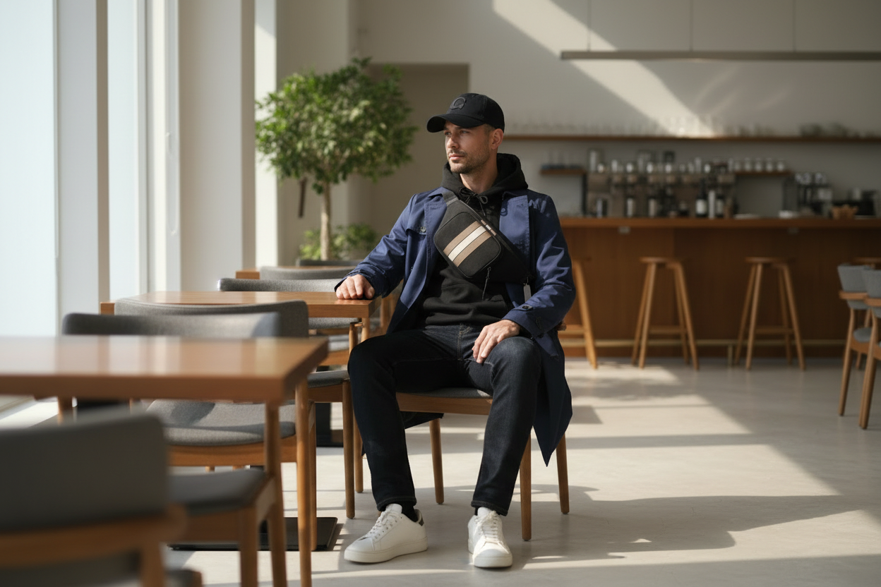 حقيبة خصر/حقيبة جسم من قماش الجاكار من كوتش تومسون مع خطوط رياضية