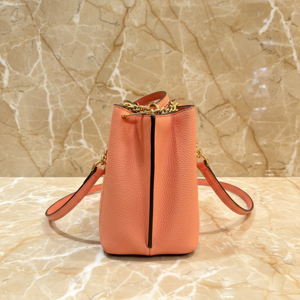 MICHAEL KORS SMALL TEAGEN LEATHER SATCHEL - PEACH