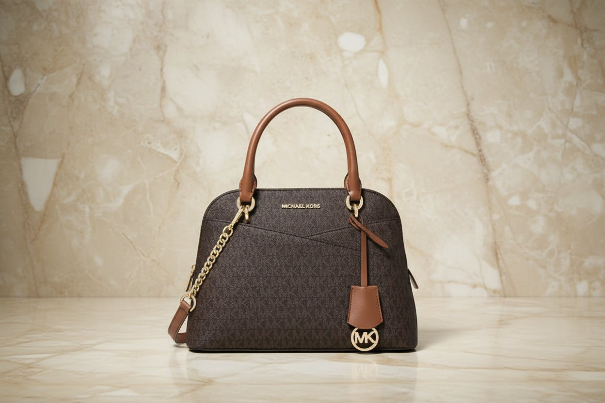 MICHAEL KORS CINDY DOME MEDIUM IN SIGNATURE LOGO BROWN