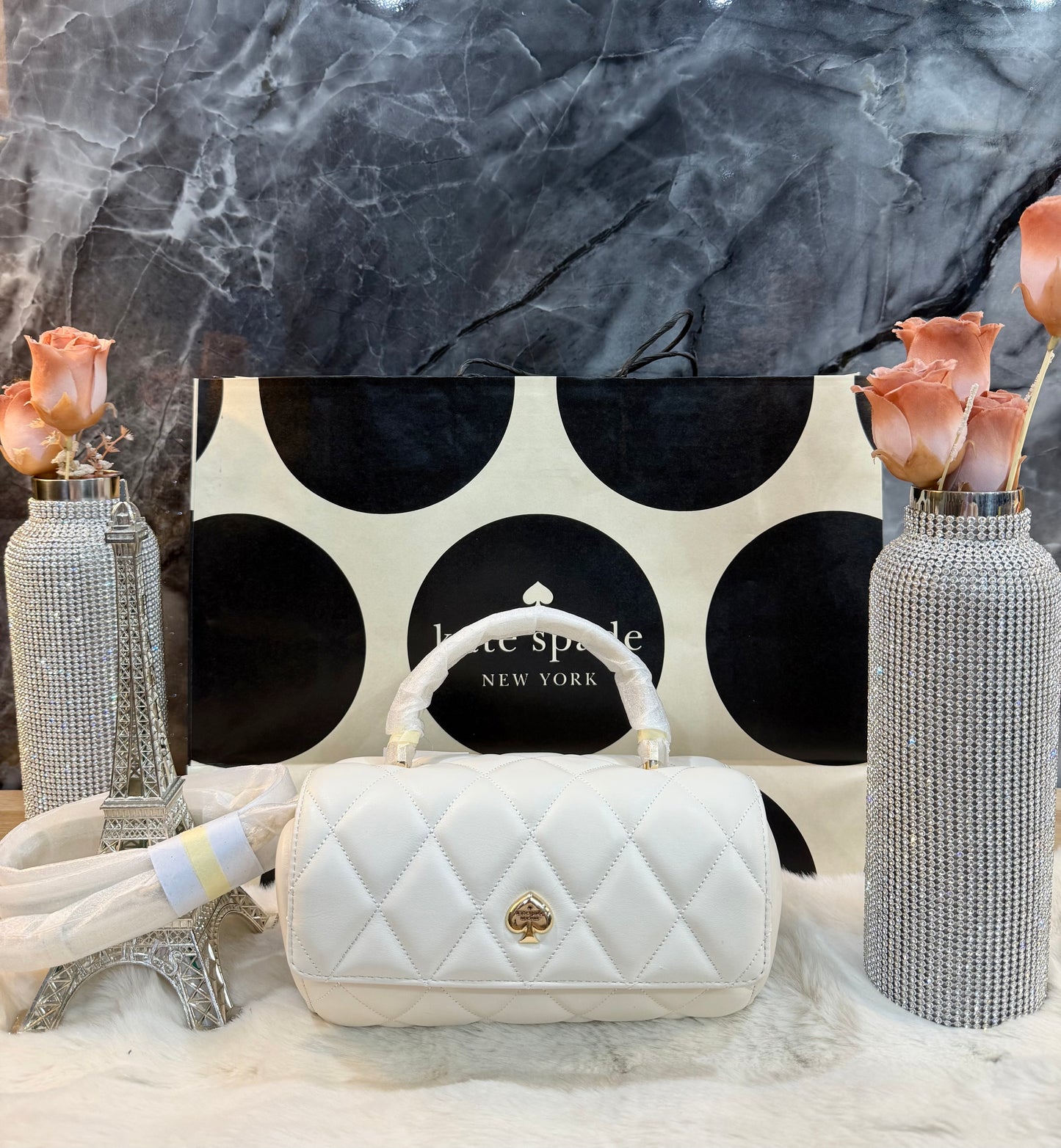 KATE SPADE QUILTED HEART BARREL TOP HANDLE/CROSSBODY - SMALL - MERINGUE