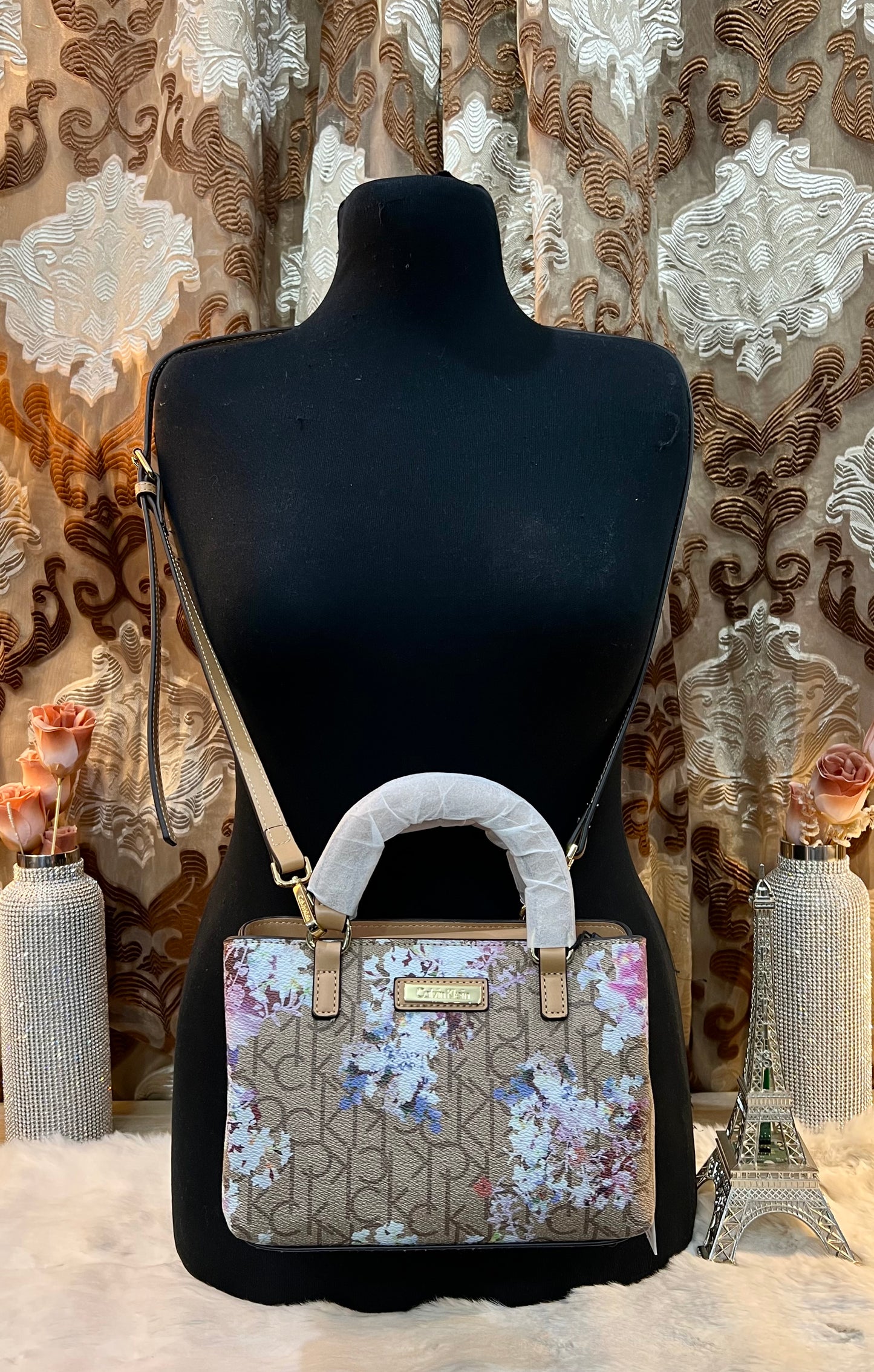 CALVIN KLEIN MINI SATCHEL LOGO FLORAL