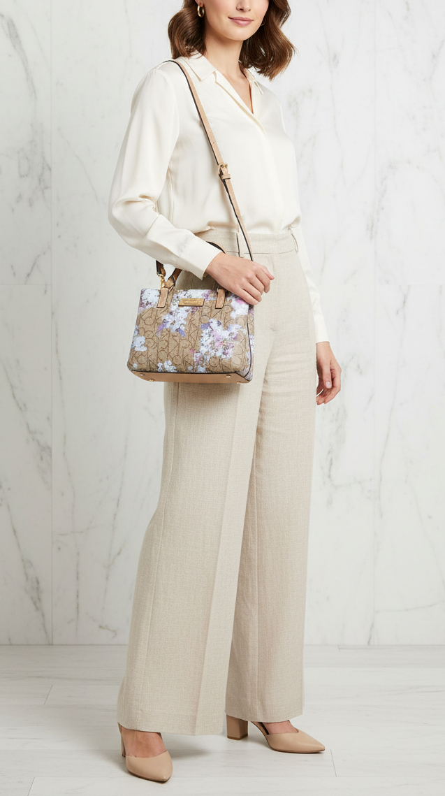 CALVIN KLEIN MINI SATCHEL LOGO FLORAL