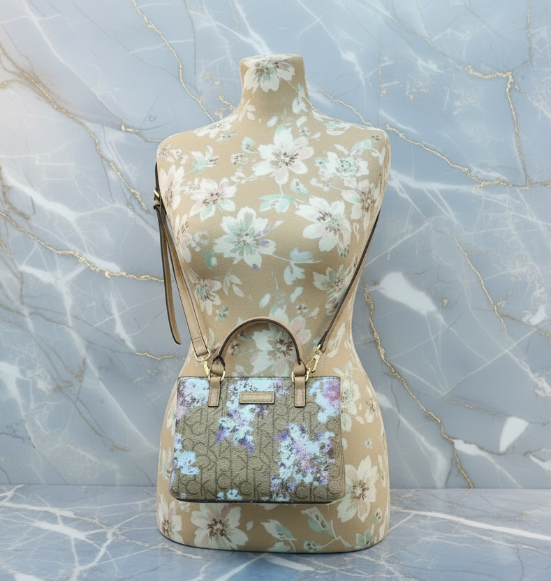 CALVIN KLEIN MINI SATCHEL LOGO FLORAL