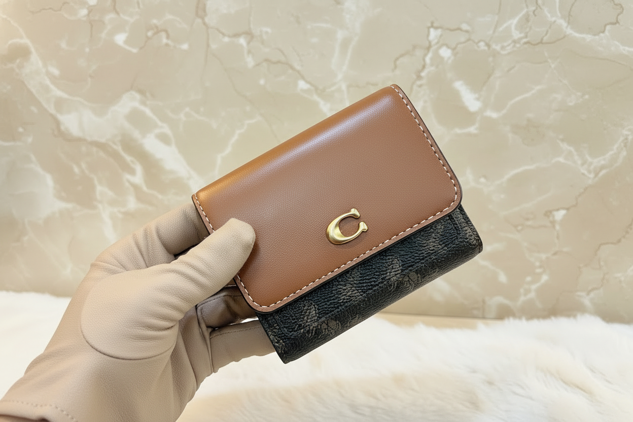 COACH MILA SMALL TRIFOLD WALLET - MISSING TAG - SIGNATURE HORSE & CARRIAGE PRINT