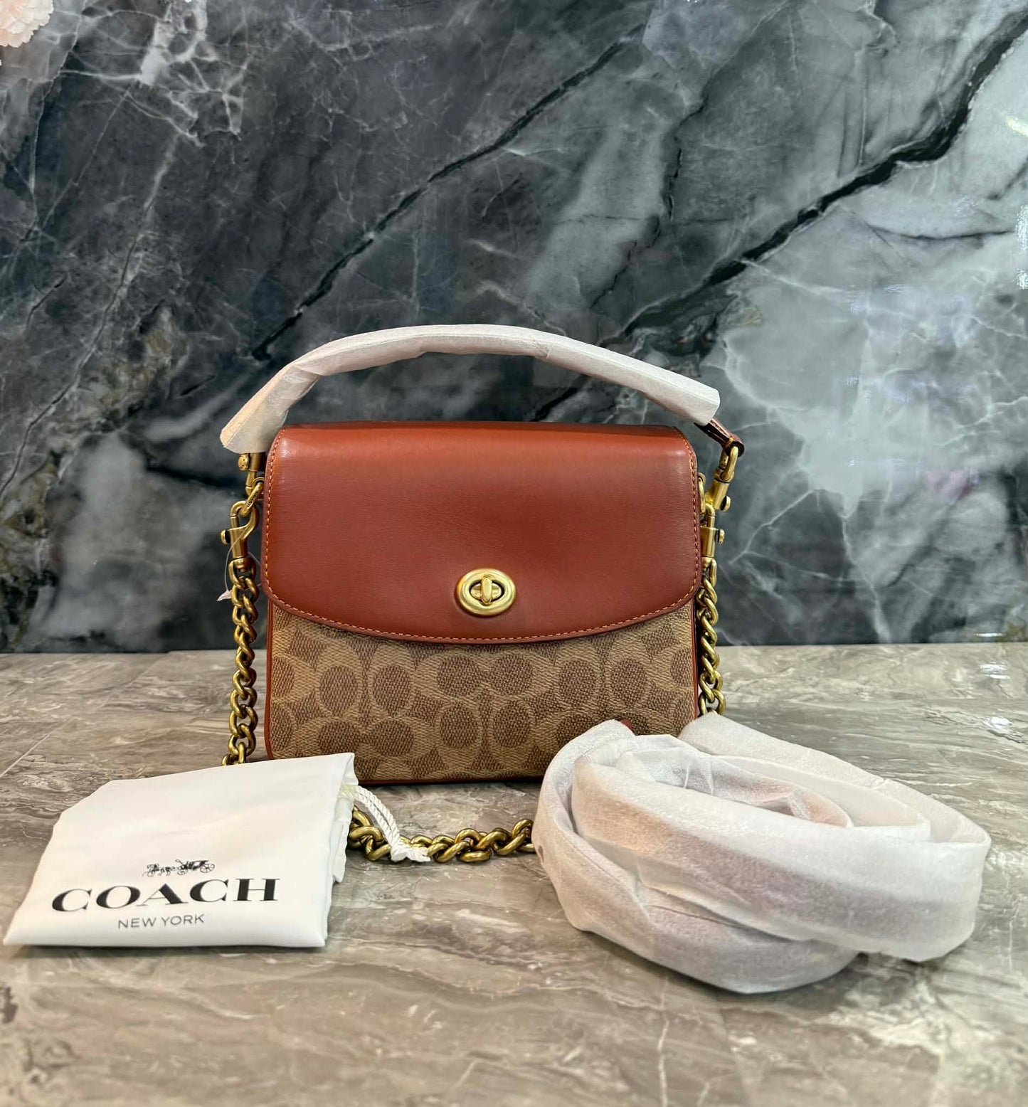 COACH CASSIE 19 3 in 1/ 3 STRAP IN SIGNATURE CANVAS - TAN RUST - MISSING PRICE TAG