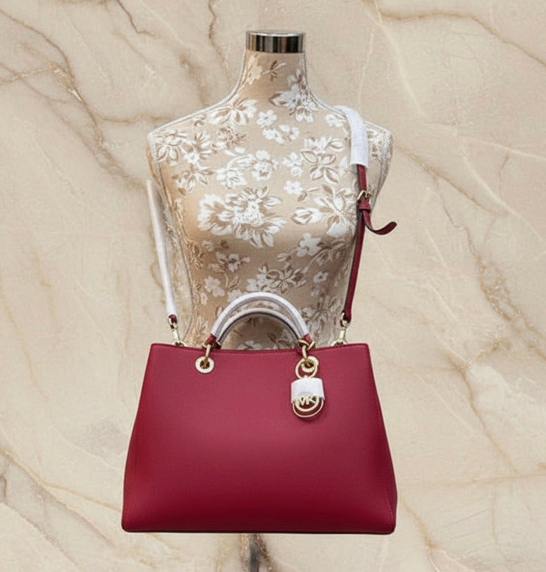 MICHAEL KORS CYNTHIA SATCHEL - SAFFIANO LEATHER -  RED - MEDIUM