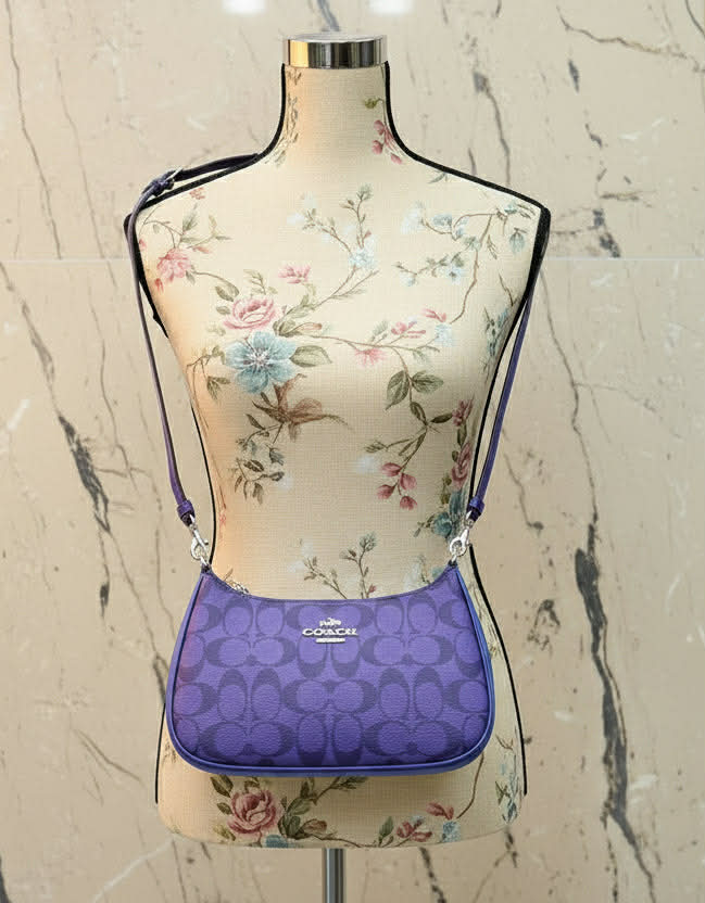 COACH TERI SHOULDER BAG/CROSSBODY BAG - IN SIGNATURE CANVAS PURPLE BLOCKED COLOR