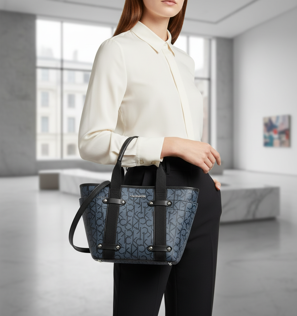 CALVIN KLEIN SATCHEL IN SIGNATURE CHARCOAL BLACK