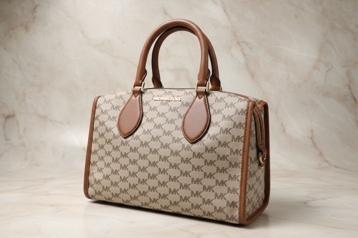 MICHAEL KORS BUNDLE CONNIE DUFFLE LARGE IN SIGNATURE CANVAS LEATHER & LARGE ZIP POUCH