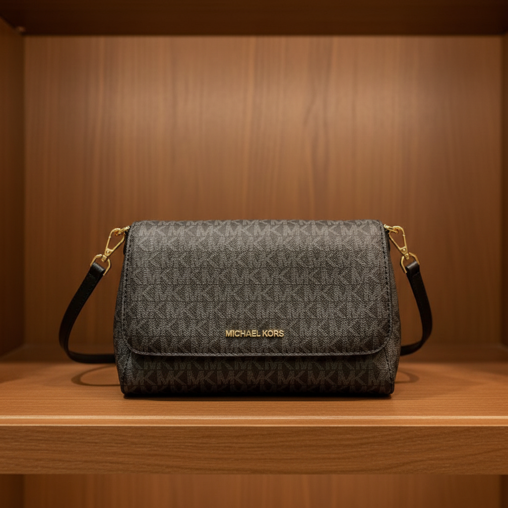 MICHAEL KORS LOGO FLAP CROSSBODY - MONOGRAM BLACK COLOR