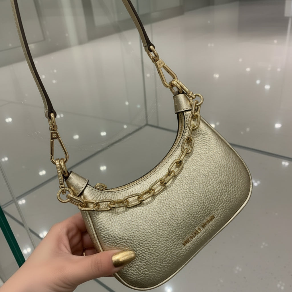 MICHAEL KORS MINI CORA CHAIN SHOULDER BAG/CROSBODY BAG - METTALIC PEBBLE GOLD