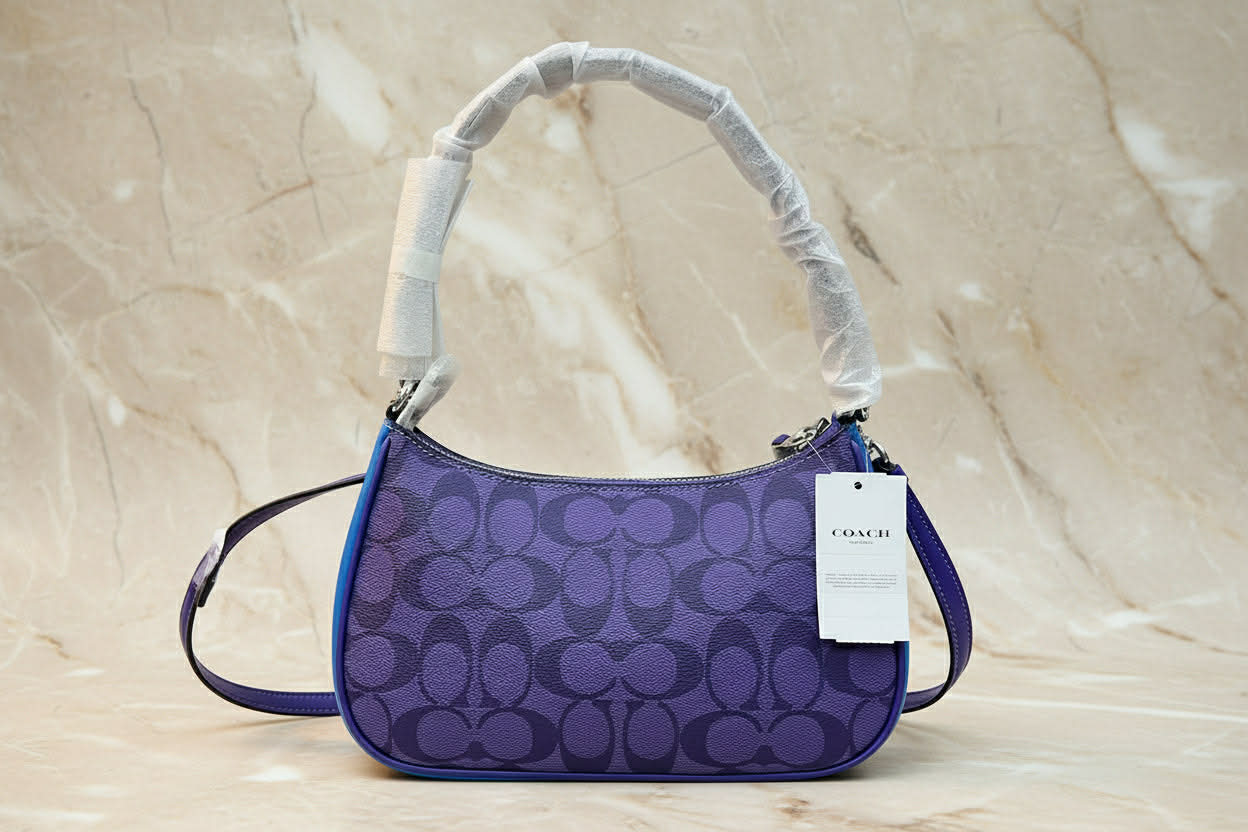 COACH TERI SHOULDER BAG/CROSSBODY BAG - IN SIGNATURE CANVAS PURPLE BLOCKED COLOR