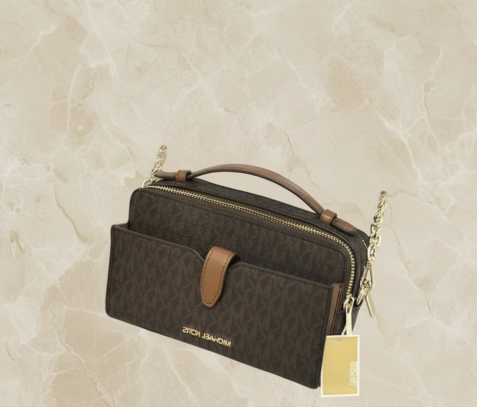 MICHAEL KORS JET SET ITEM DOUBLE ZIP SMARTPHONE CROSSBODY - SIGNATURE BROWN