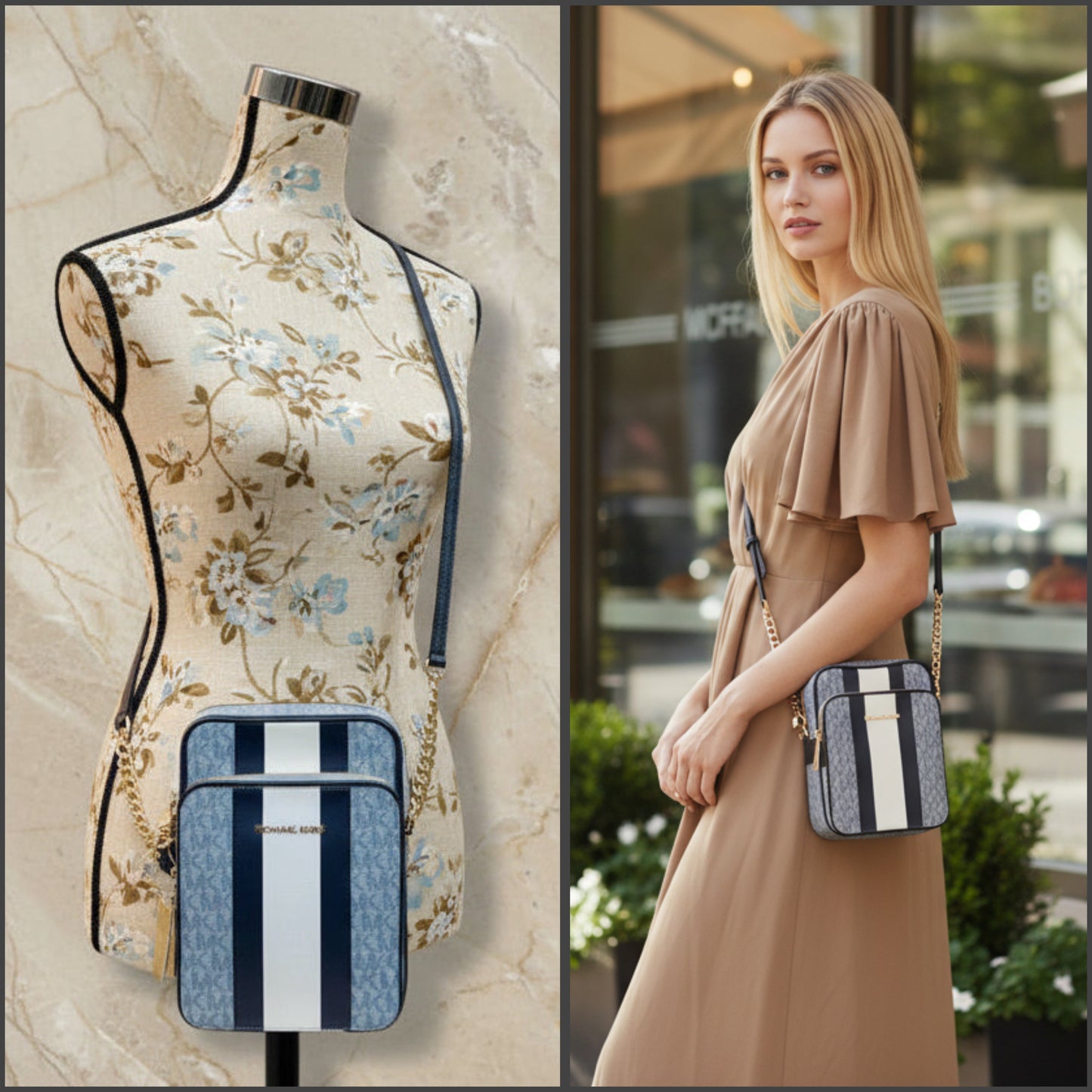 MICHAEL KORS - BELOW SRP WITH FLAWS IN FRONT - SLIGHT MARK LIKE PEN - JET SET TRAVEL LOGO STRIPE CROSSBODY BAG