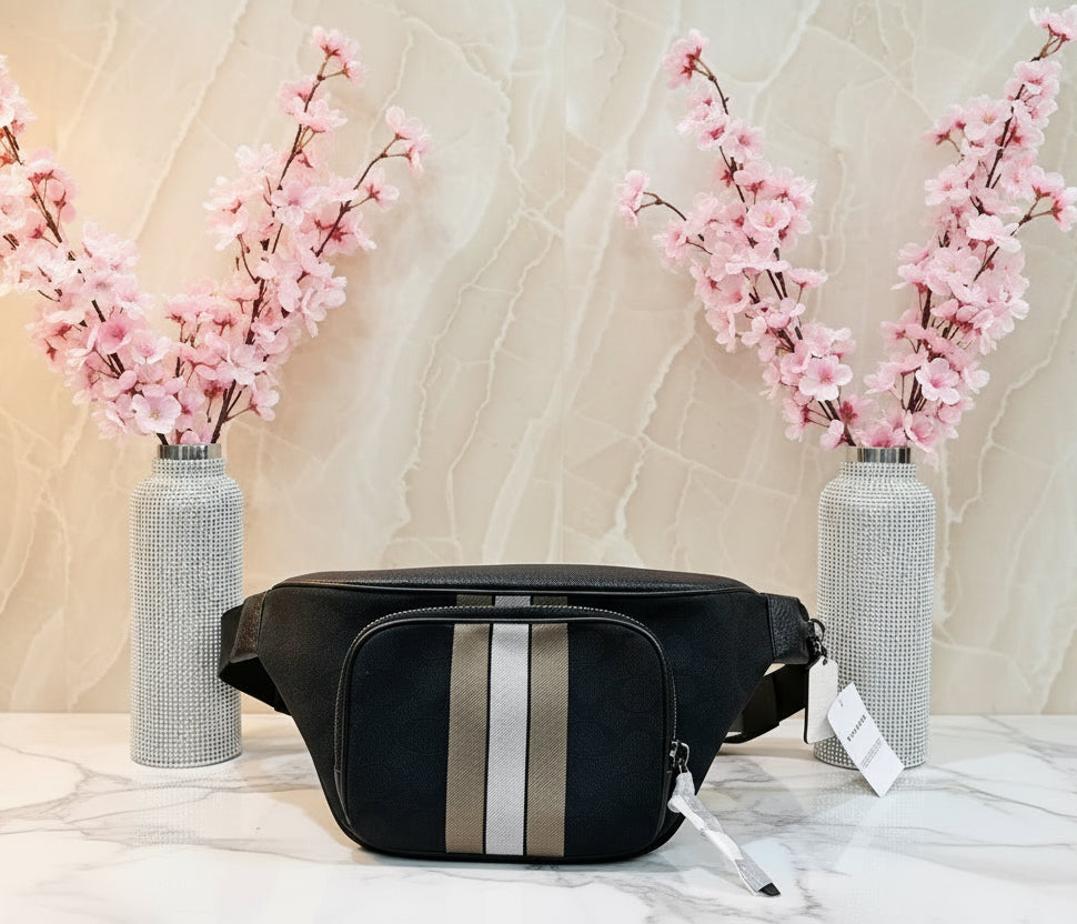 حقيبة خصر/حقيبة جسم من قماش الجاكار من كوتش تومسون مع خطوط رياضية