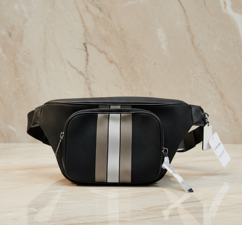 COACH THOMPSON JACQUARD WAISTPACK/BODY BAG WITH VARSITY STRIPE