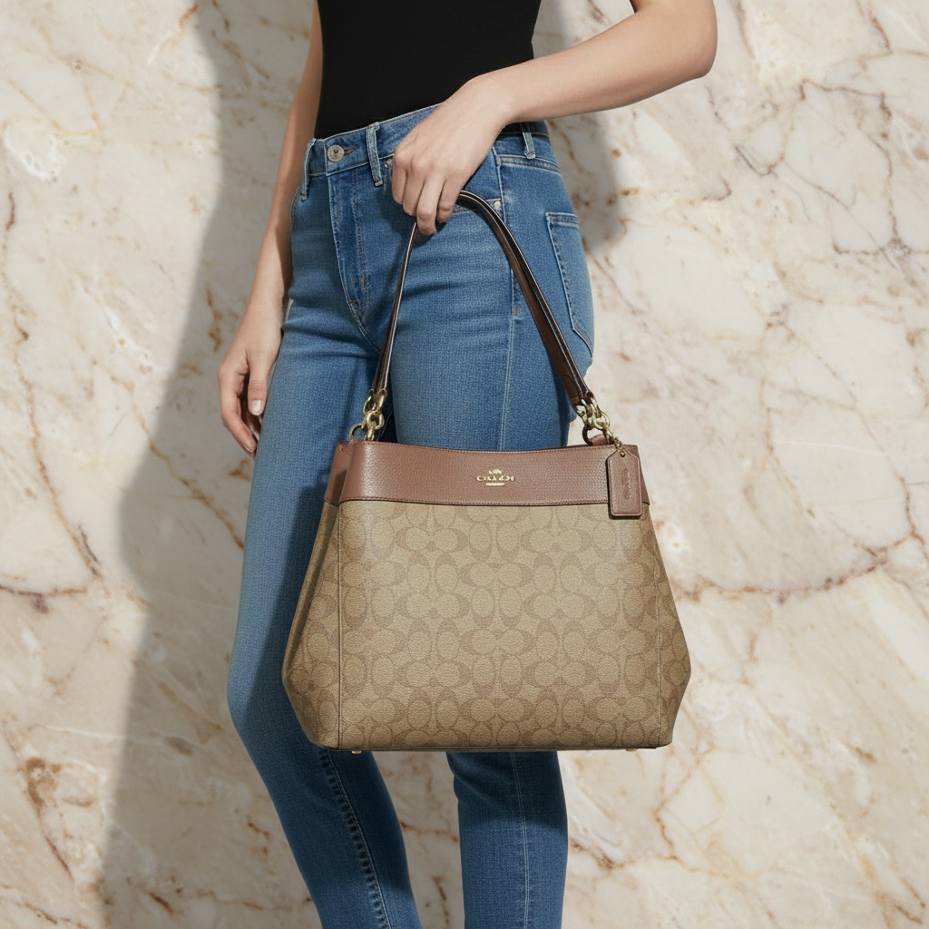 SALE‼️‼️‼️COACH LEXY SHOULDER BAG IN SIGNATURE KHAKI/SADDLE