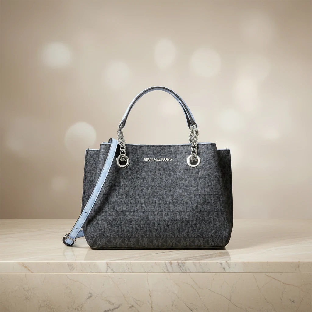 MICHAEL KORS SMALL TEAGEN LEATHER SATCHEL - SIGNATURE ADMIRAL BLUE