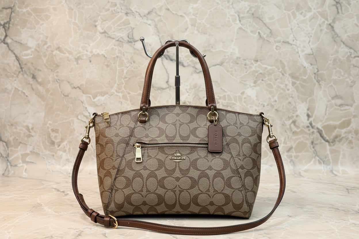 COACH SMALL PRAIRIE SATCHEL IN SIGNATURE CANVAS KHAKI BROWN