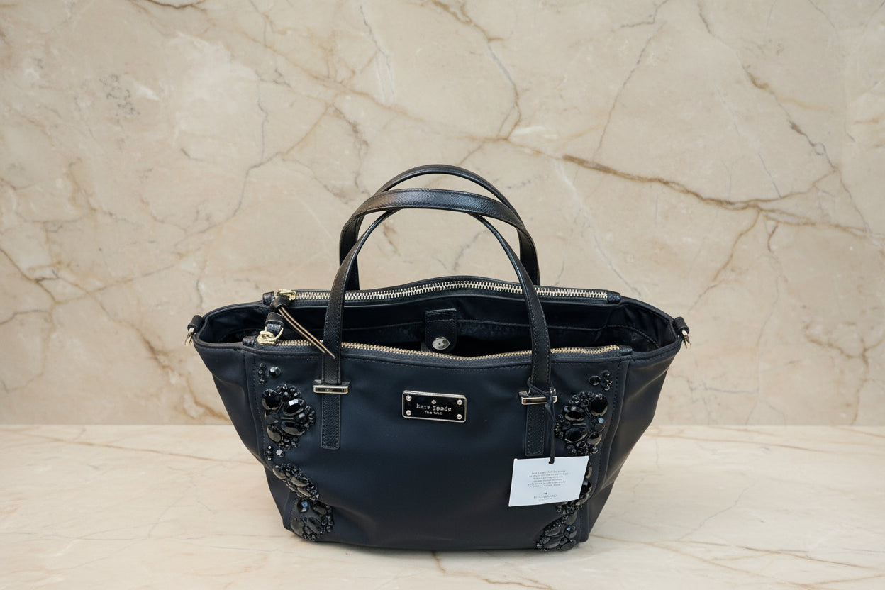 حقيبة يد كيت سبيد نيويورك أليس ويلسون رود مزينة بسحاب وأزرار كبس - نايلون - أسود