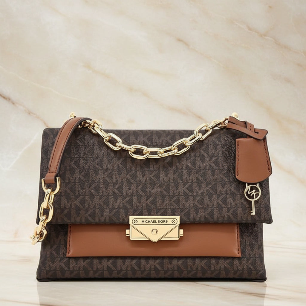 MICHAEL KORS CECE MEDIUM FLAP MONO BROWN