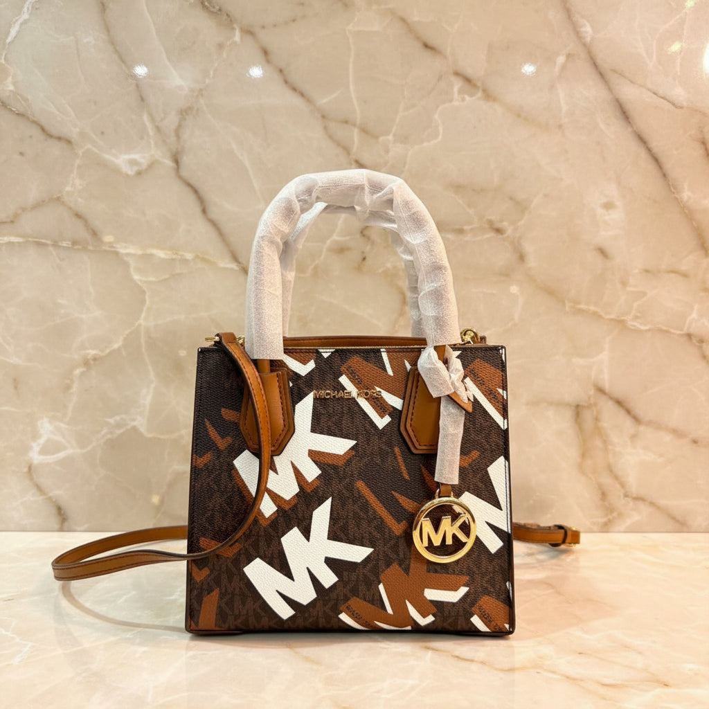 MICHAEL KORS MERCER MEDIUM MESSENGER BAG - LUGGAGE MULTI GRAPHIC LOGO