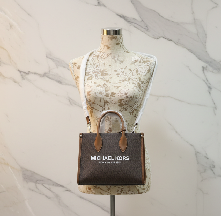 MICHAEL KORS MIRELLA SMALL SHOPPER TOP ZIP CROSSBODY BAG - BROWN ACORN
