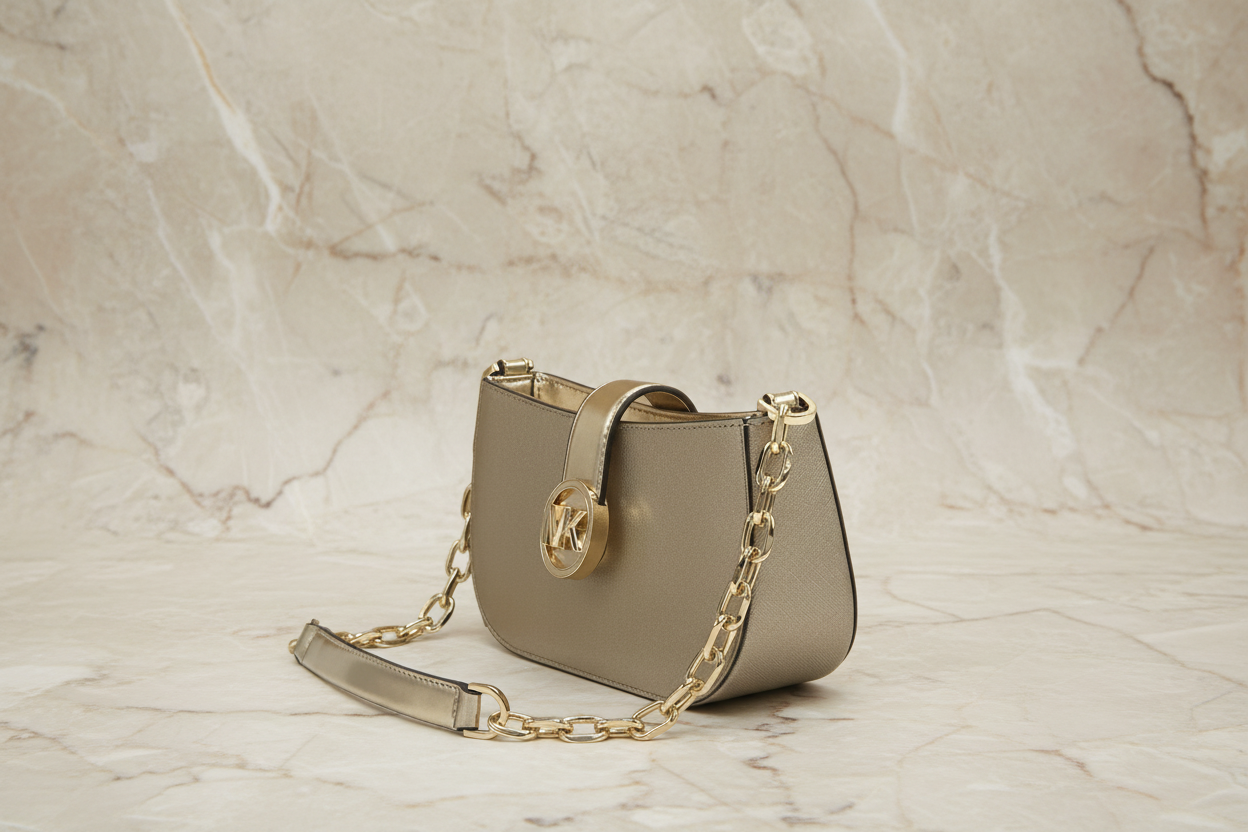 MICHAEL KORS CARMEN POUCHETTE SHOULDER BAG ONLY - PALE GOLD